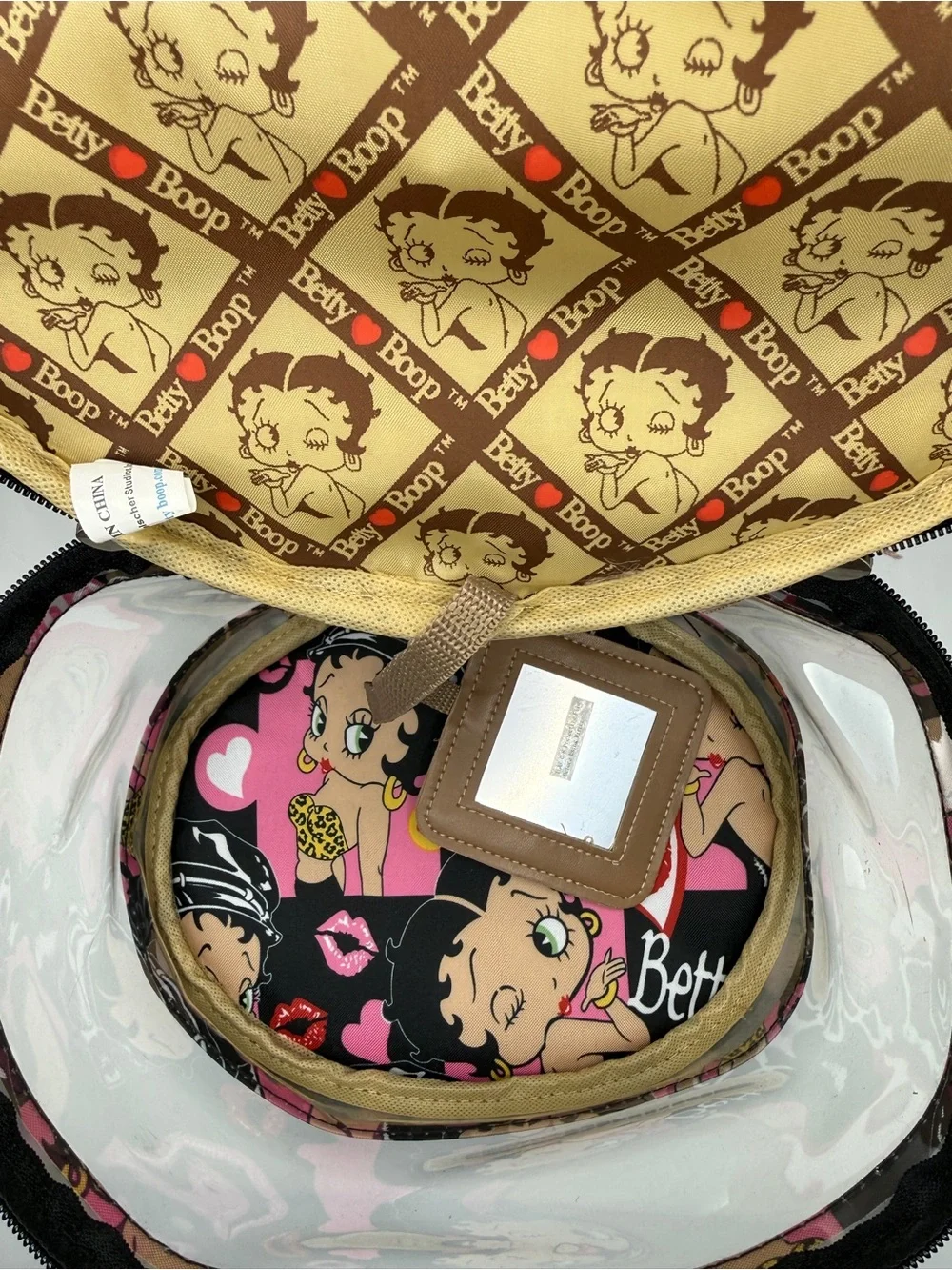 Betty Boop Clear Travel Pouch in Black and Pink Cartoon Print